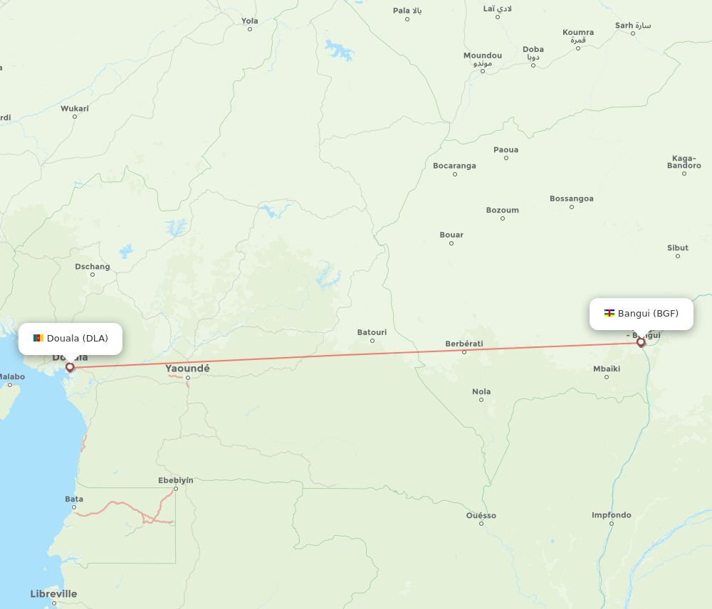 BGF to DLA flights and routes map