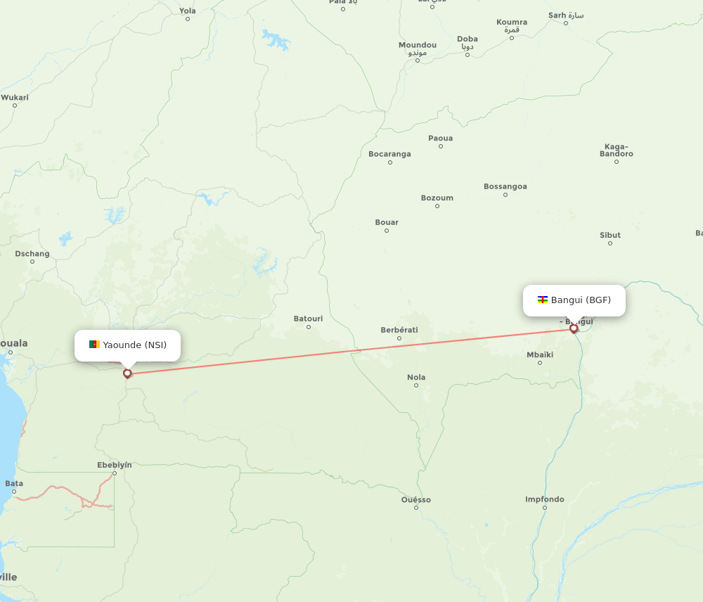 Bangui - Yaounde route map and flight paths