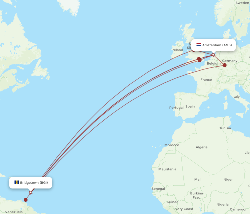 BGI-AMS flight routes