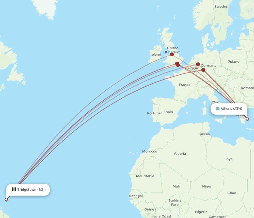 BGI-ATH flight routes