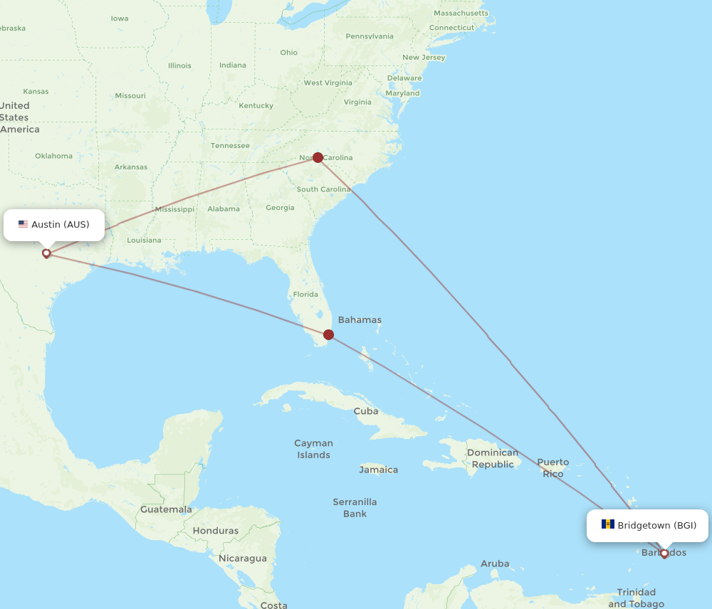 BGI-AUS flight routes