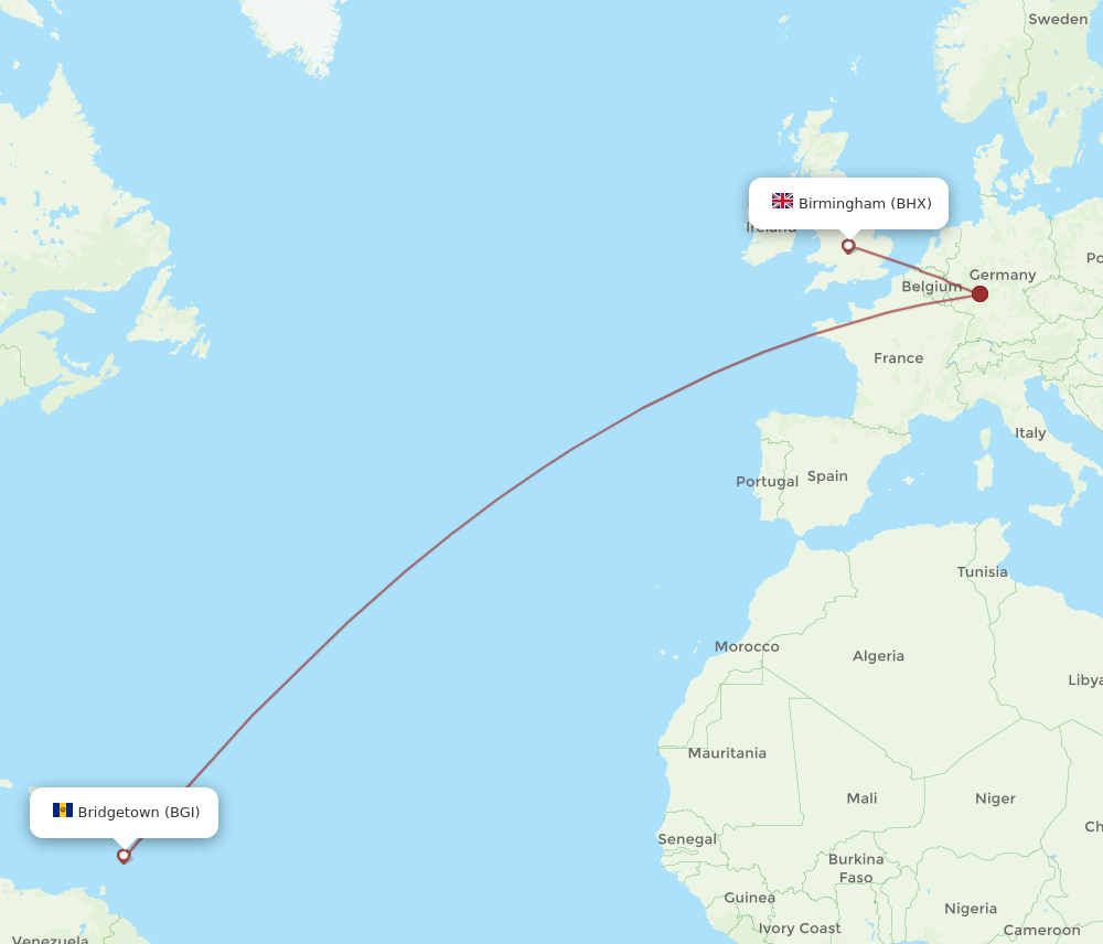 BGI-BHX flight routes