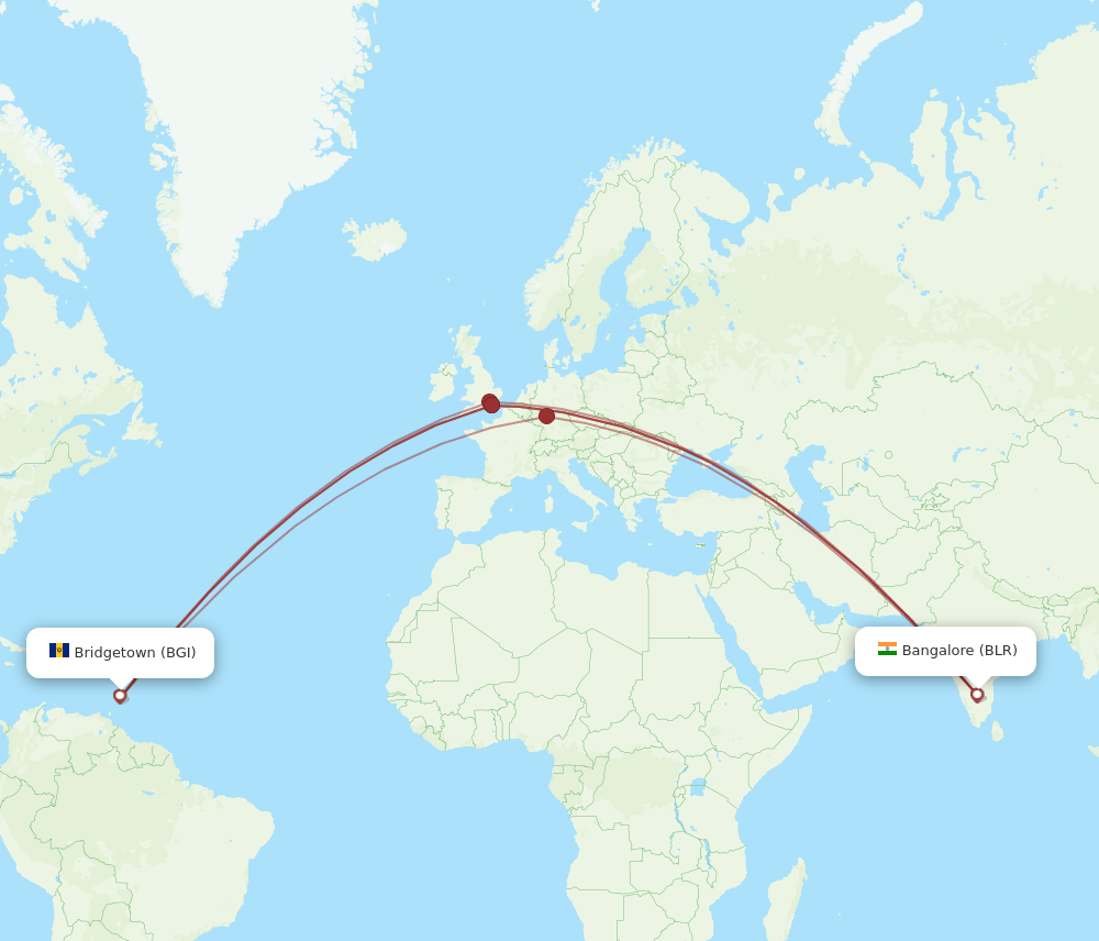 BGI to BLR flights and routes map