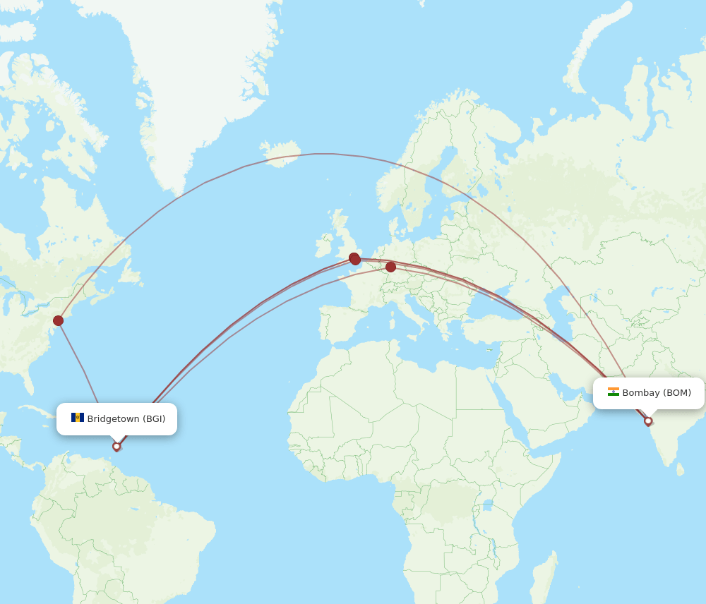 BGI to BOM flights and routes map