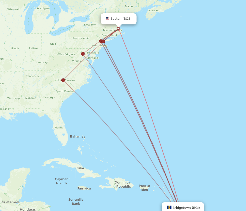 BGI-BOS flight routes