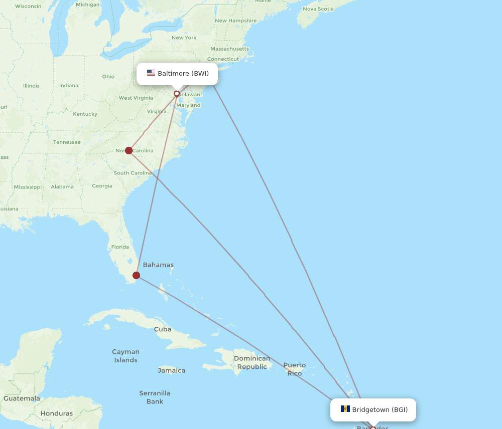 BGI-BWI flight routes