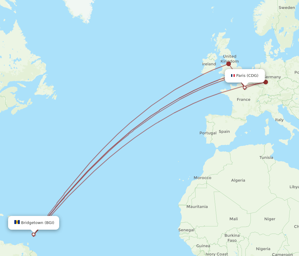 BGI-CDG flight routes