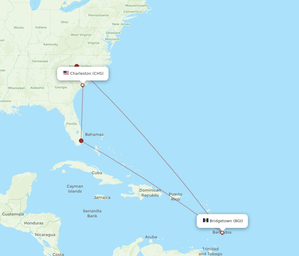 BGI-CHS flight routes