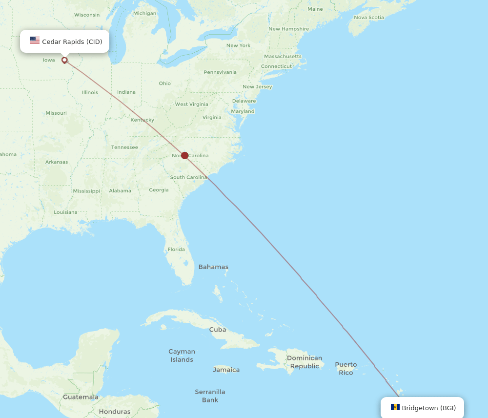 BGI to CID flights and routes map