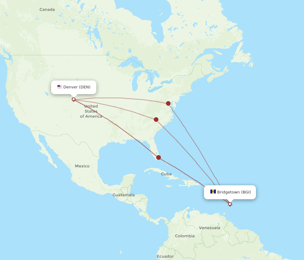 BGI-DEN flight routes