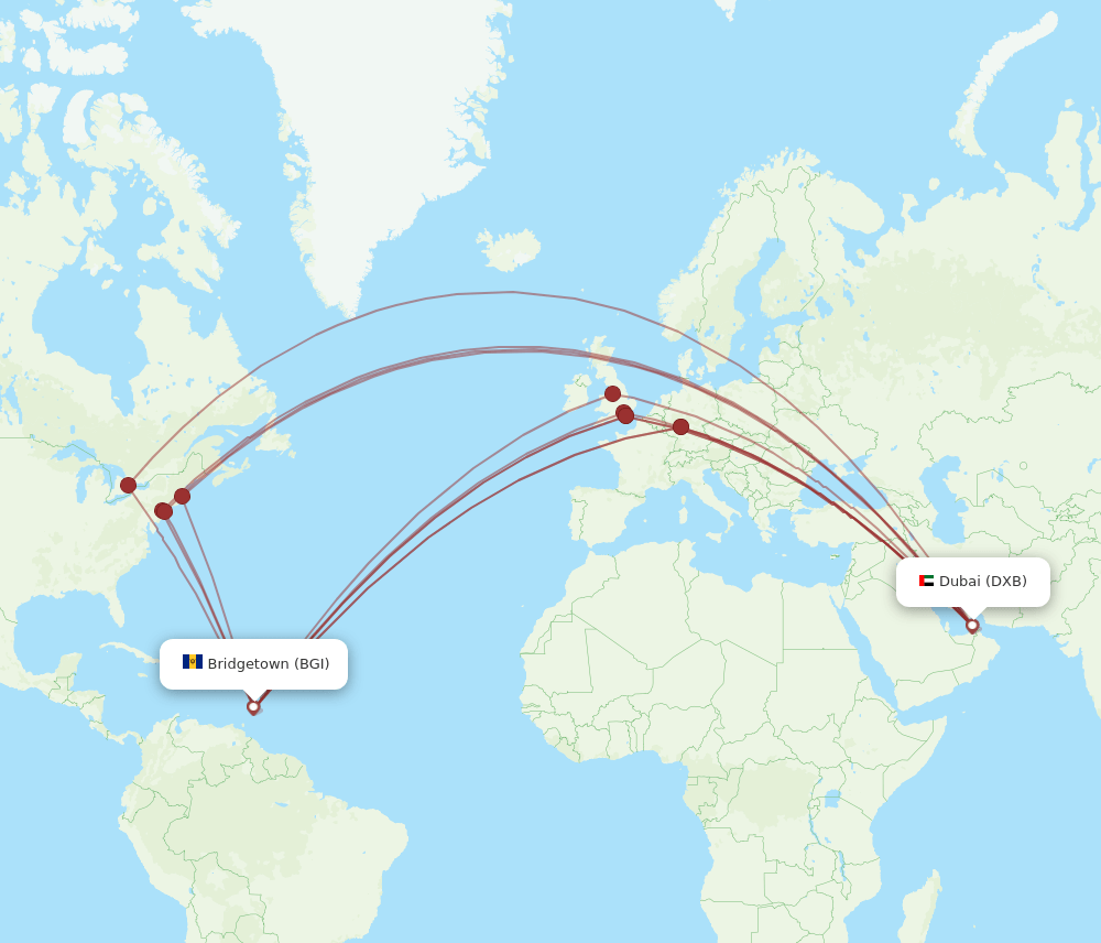 BGI-DXB flight routes