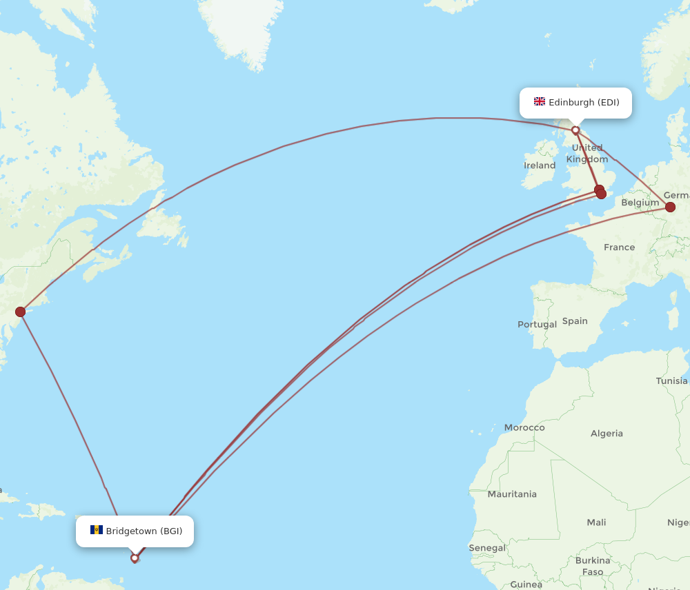 BGI to EDI flights and routes map