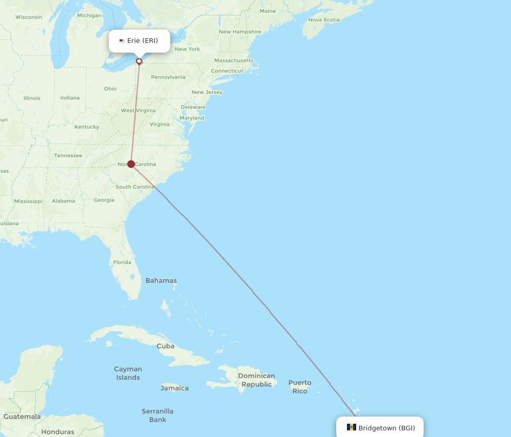 BGI-ERI flight routes