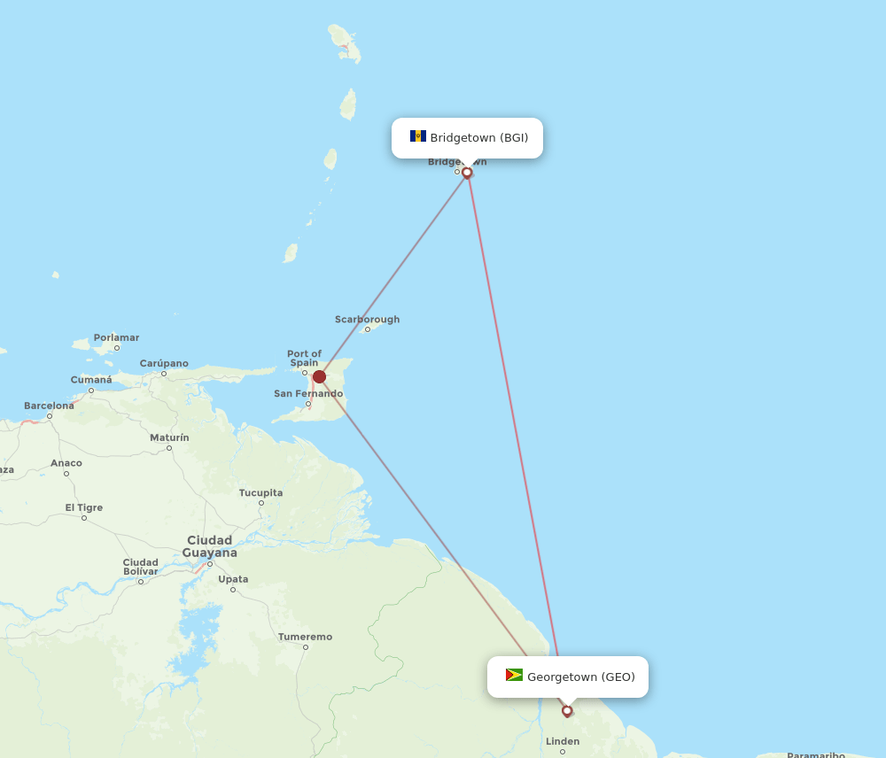 BGI to GEO flights and routes map