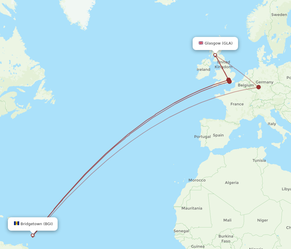 BGI to GLA flights and routes map