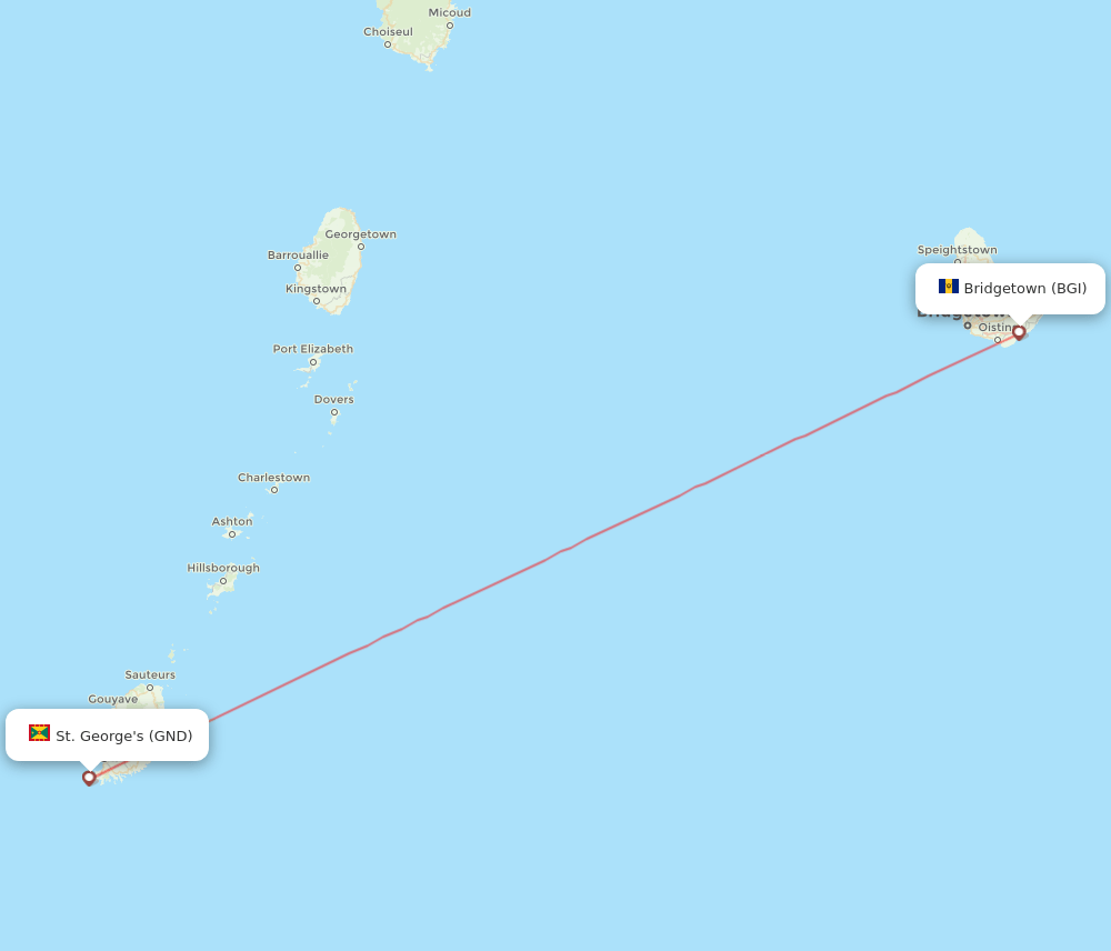 BGI to GND flights and routes map