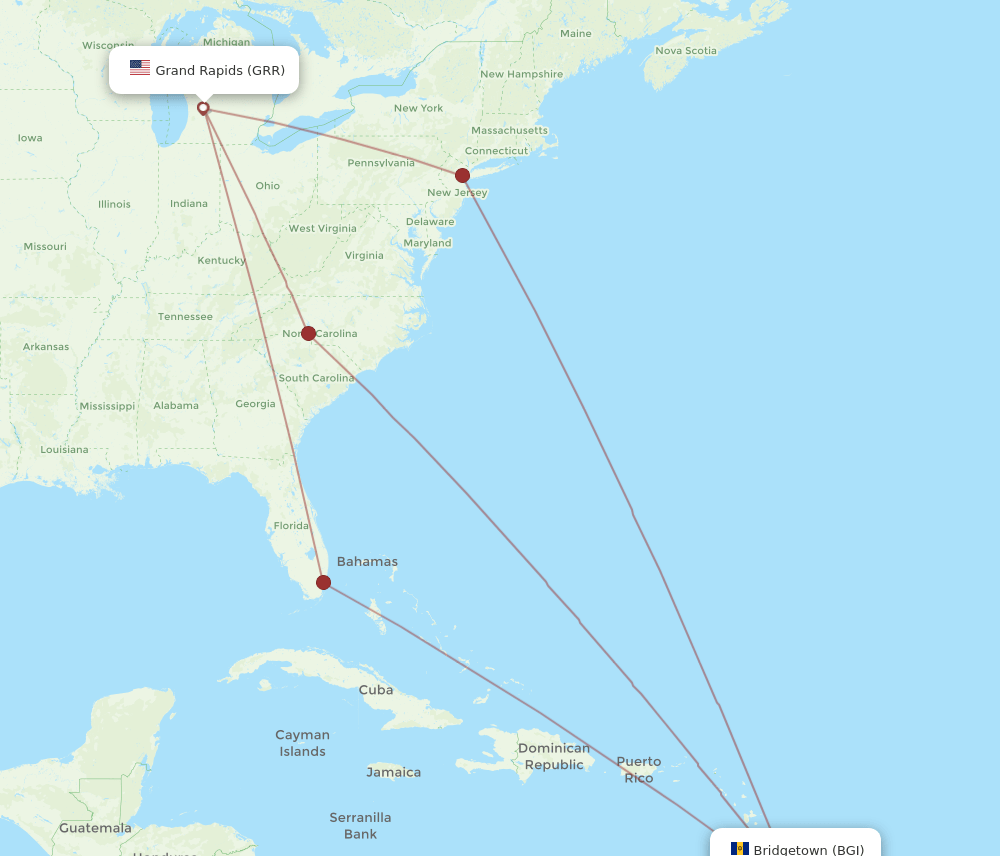 BGI-GRR flight routes