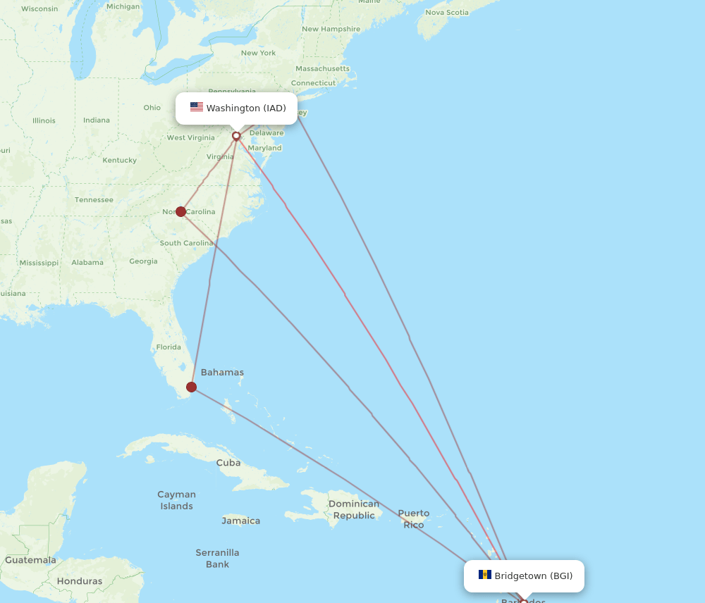 BGI-IAD flight routes