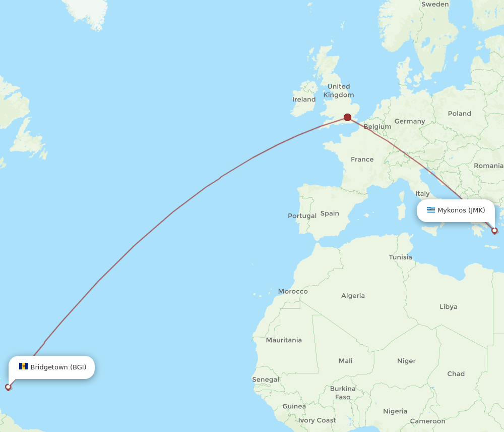 BGI-JMK flight routes