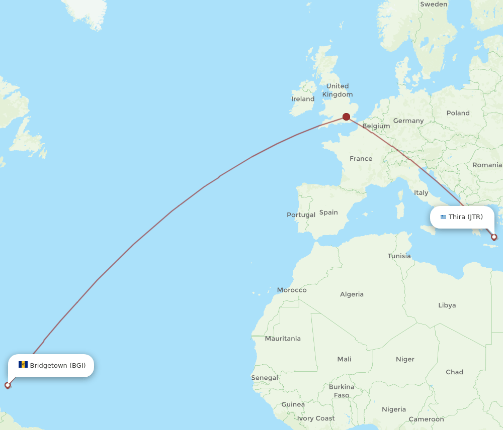 BGI-JTR flight routes