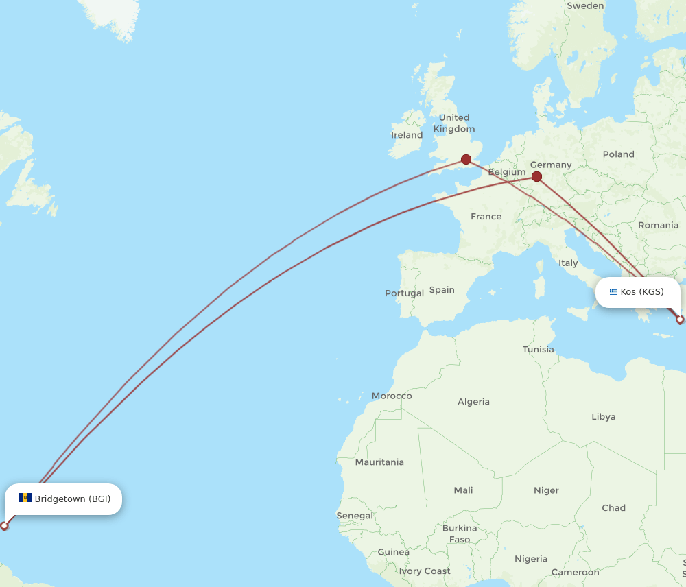 BGI-KGS flight routes