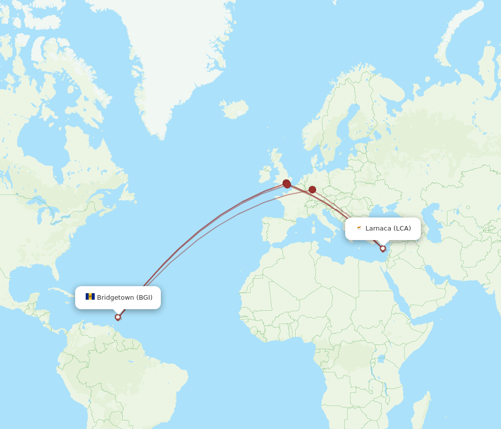 BGI-LCA flight routes