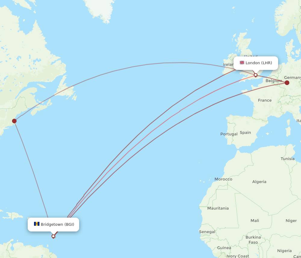BGI-LHR flight routes