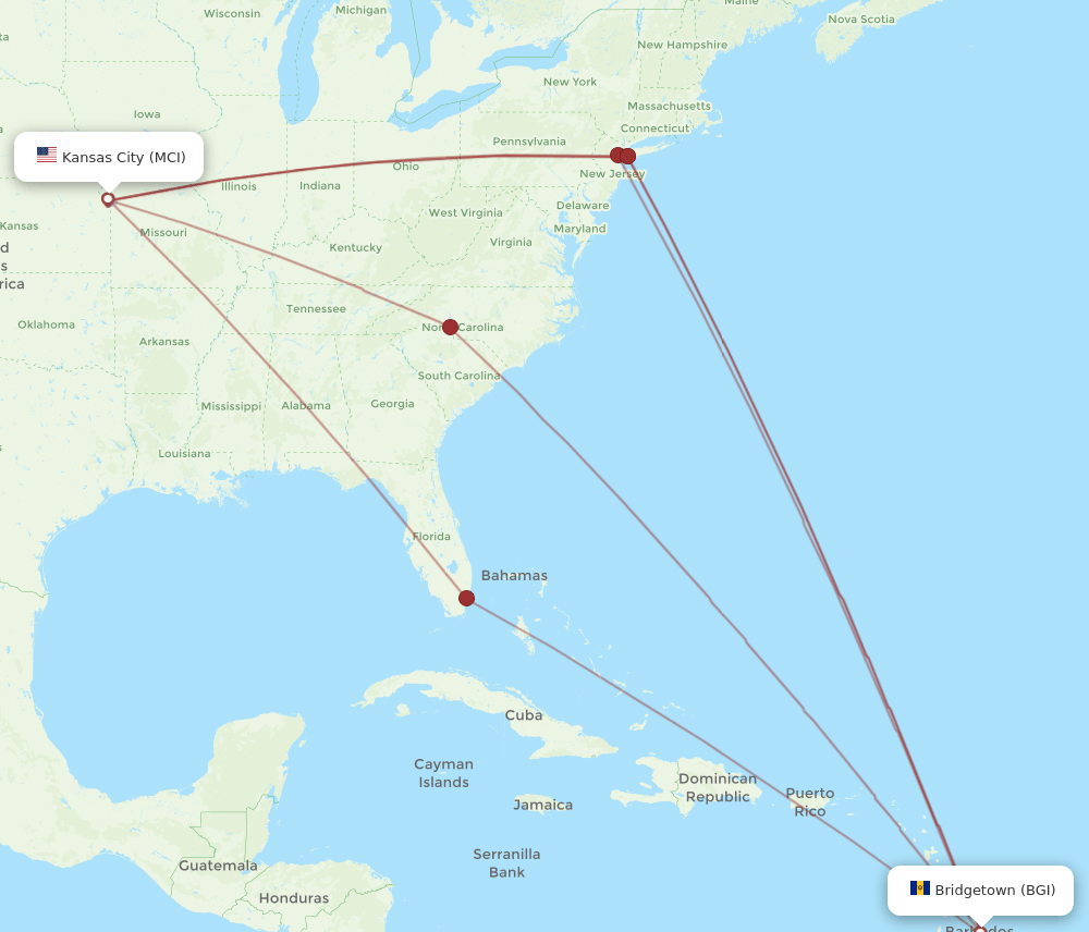 BGI-MCI flight routes