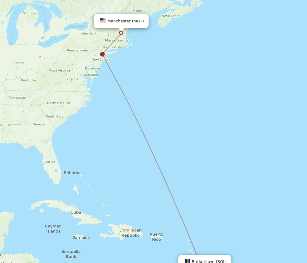 BGI to MHT flights and routes map