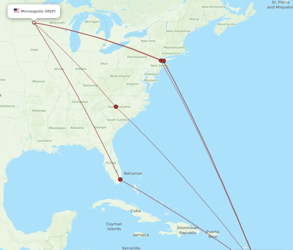 BGI to MSP flights and routes map