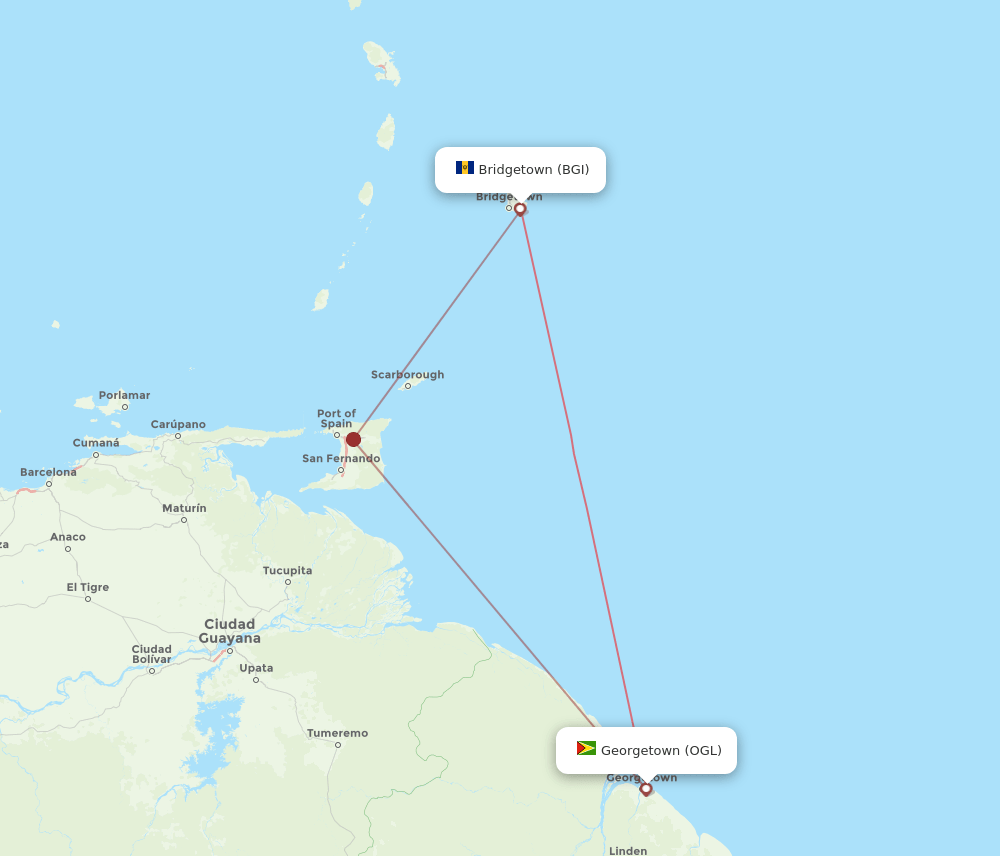 BGI to OGL flights and routes map