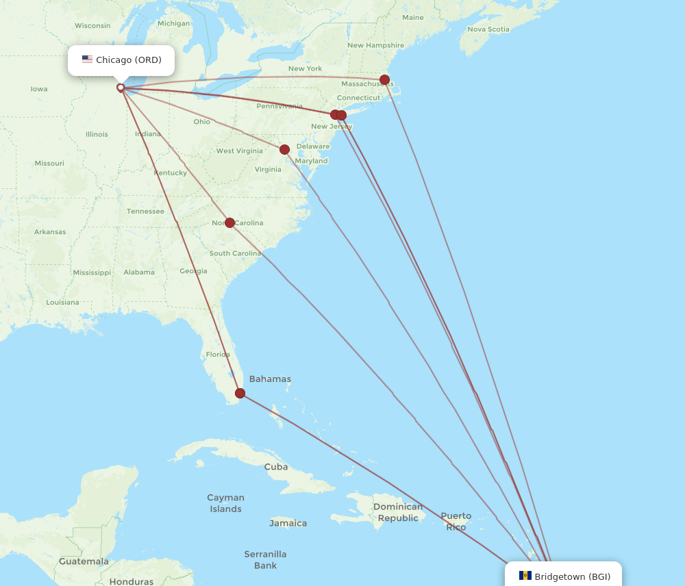 BGI-ORD flight routes