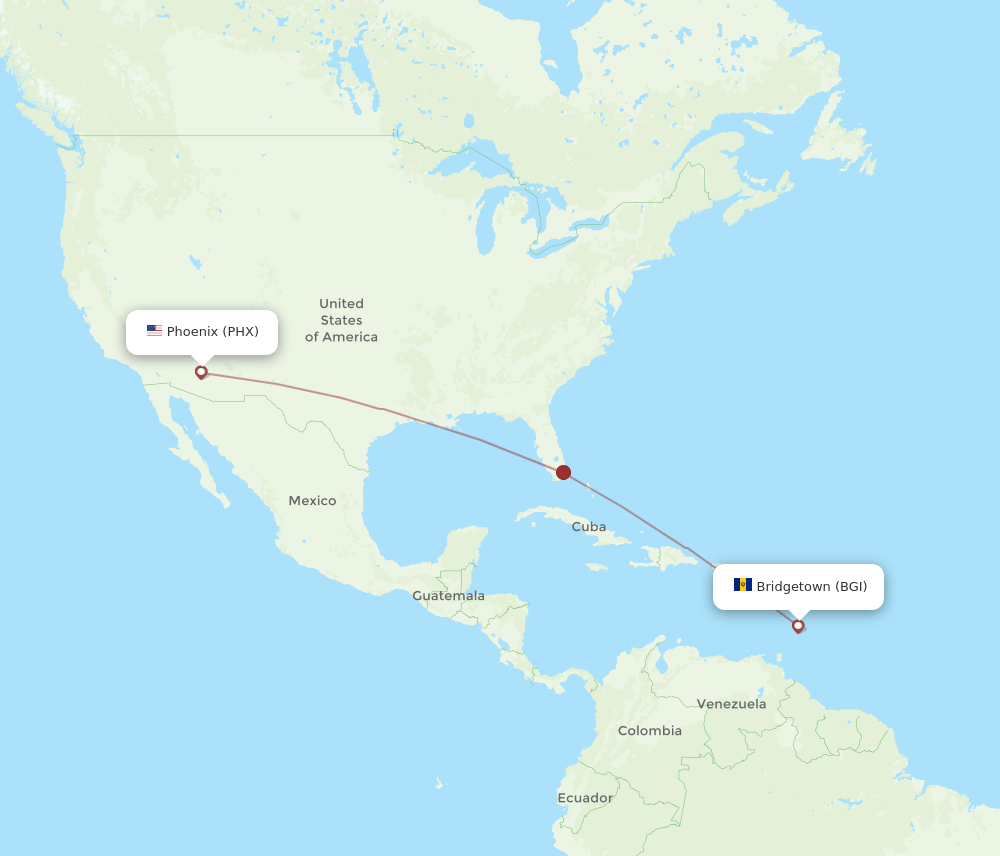 BGI-PHX flight routes