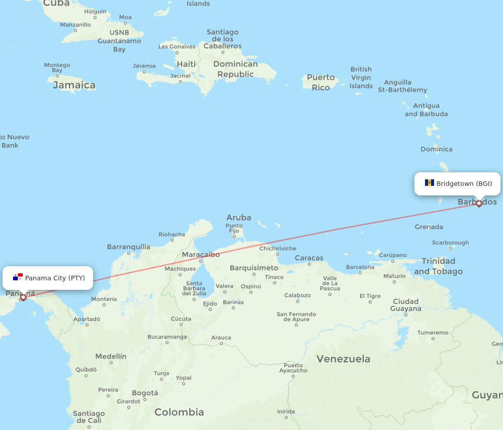 BGI-PTY flight routes