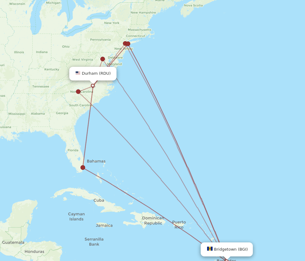 BGI-RDU flight routes