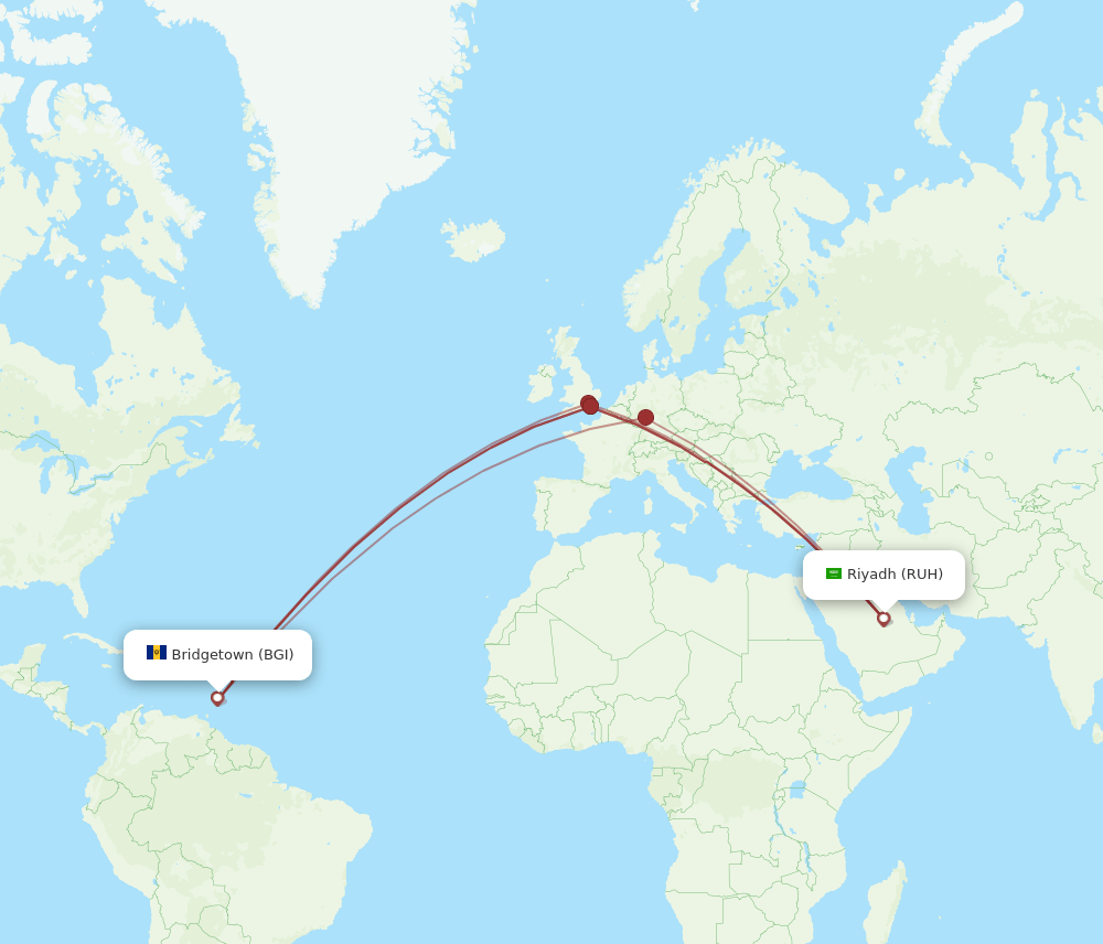BGI to RUH flights and routes map