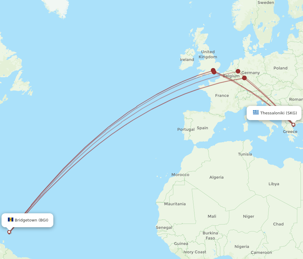 BGI-SKG flight routes