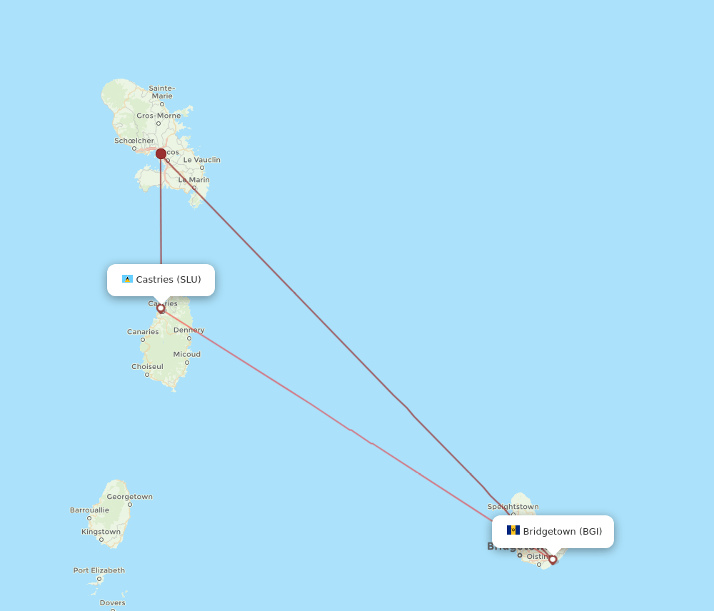 Bridgetown - Saint Lucia route map and flight paths