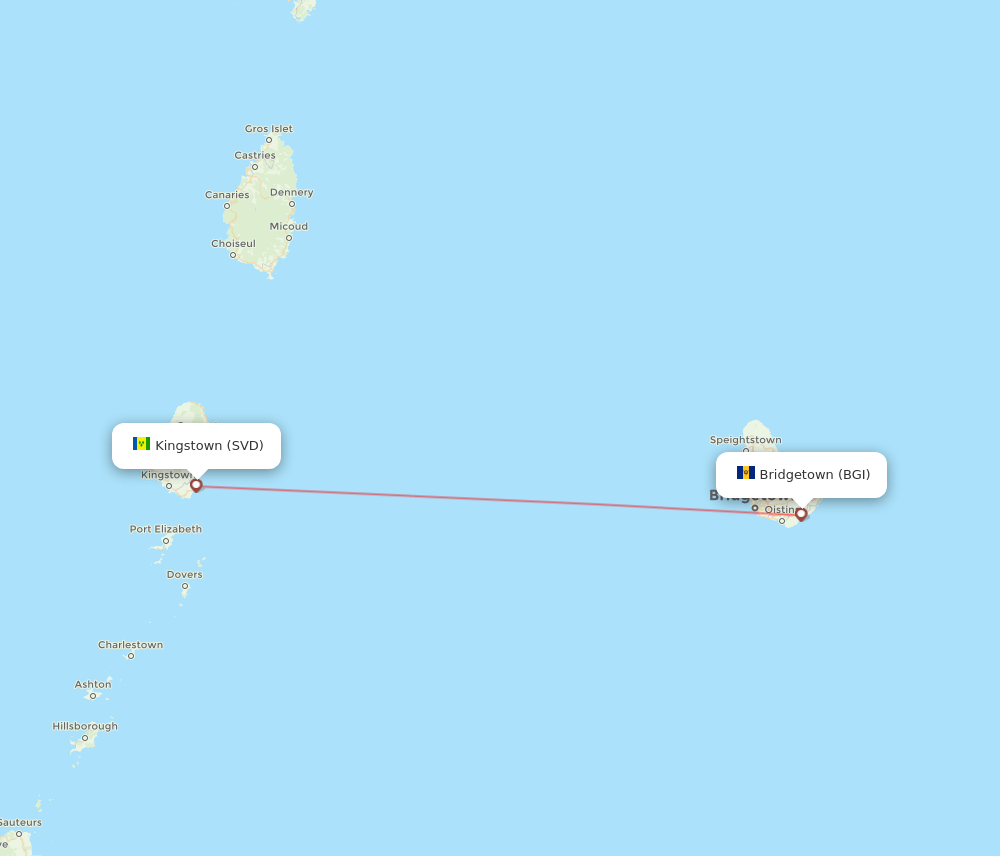 BGI to SVD flights and routes map