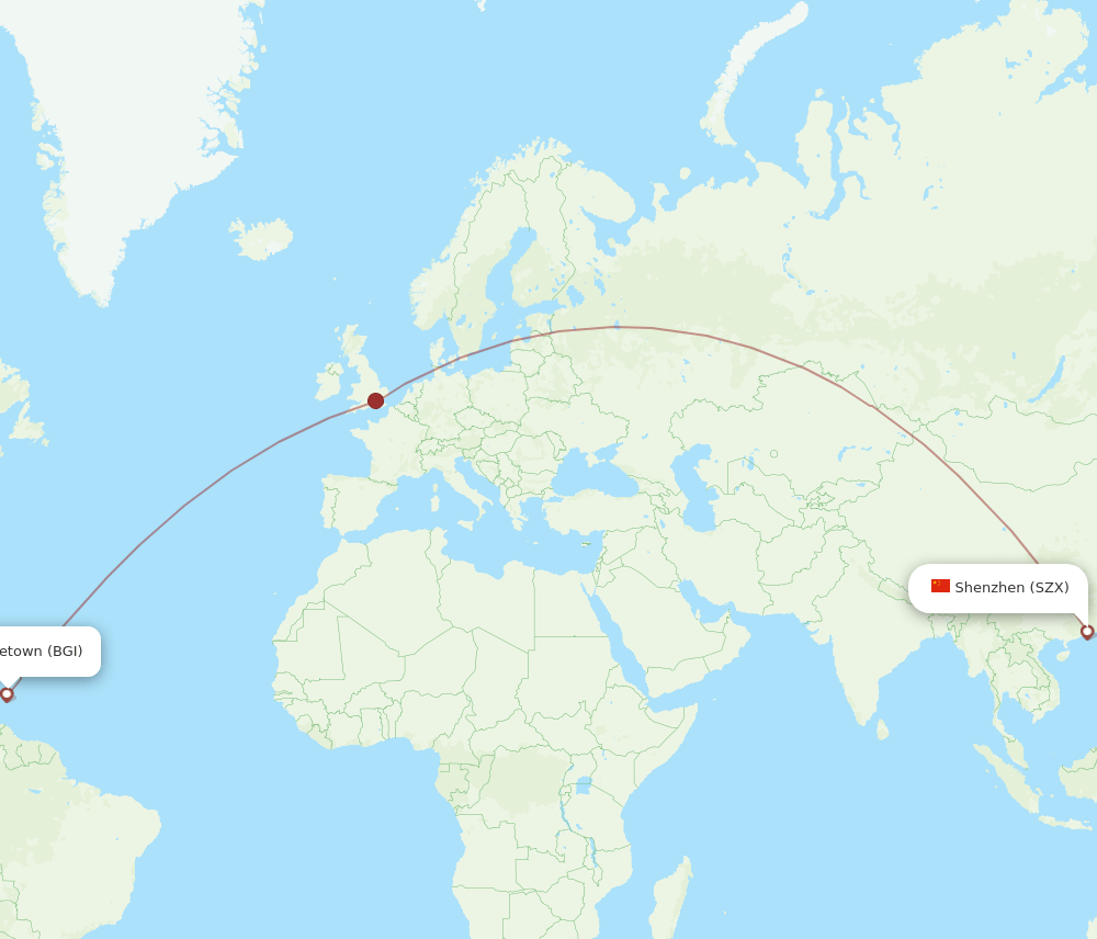 SZX to BGI flights and routes map