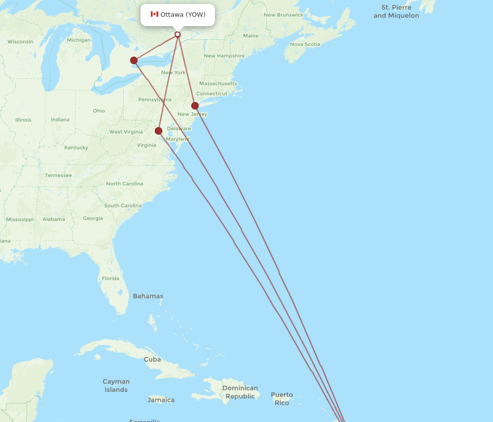 BGI to YOW flights and routes map