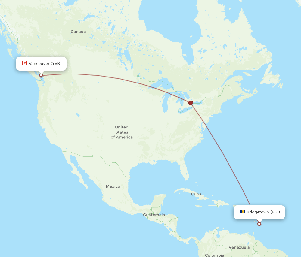 BGI-YVR flight routes