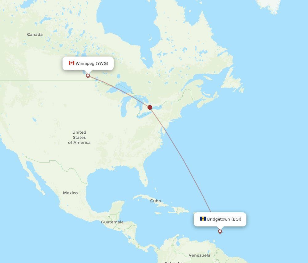 BGI to YWG flights and routes map
