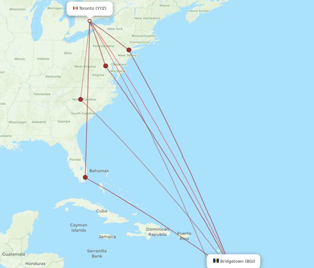 BGI-YYZ flight routes