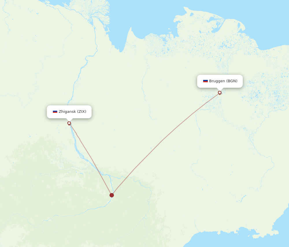 Zhigansk - Belaya Gora route map and flight paths