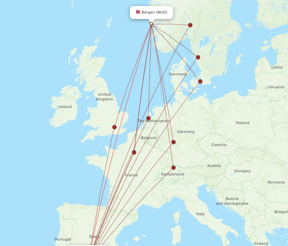 BGO-AGP flight routes
