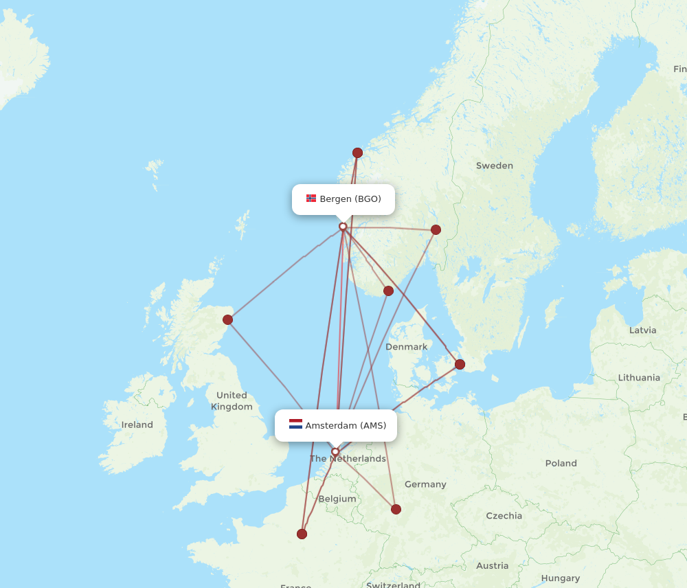 BGO to AMS flights and routes map