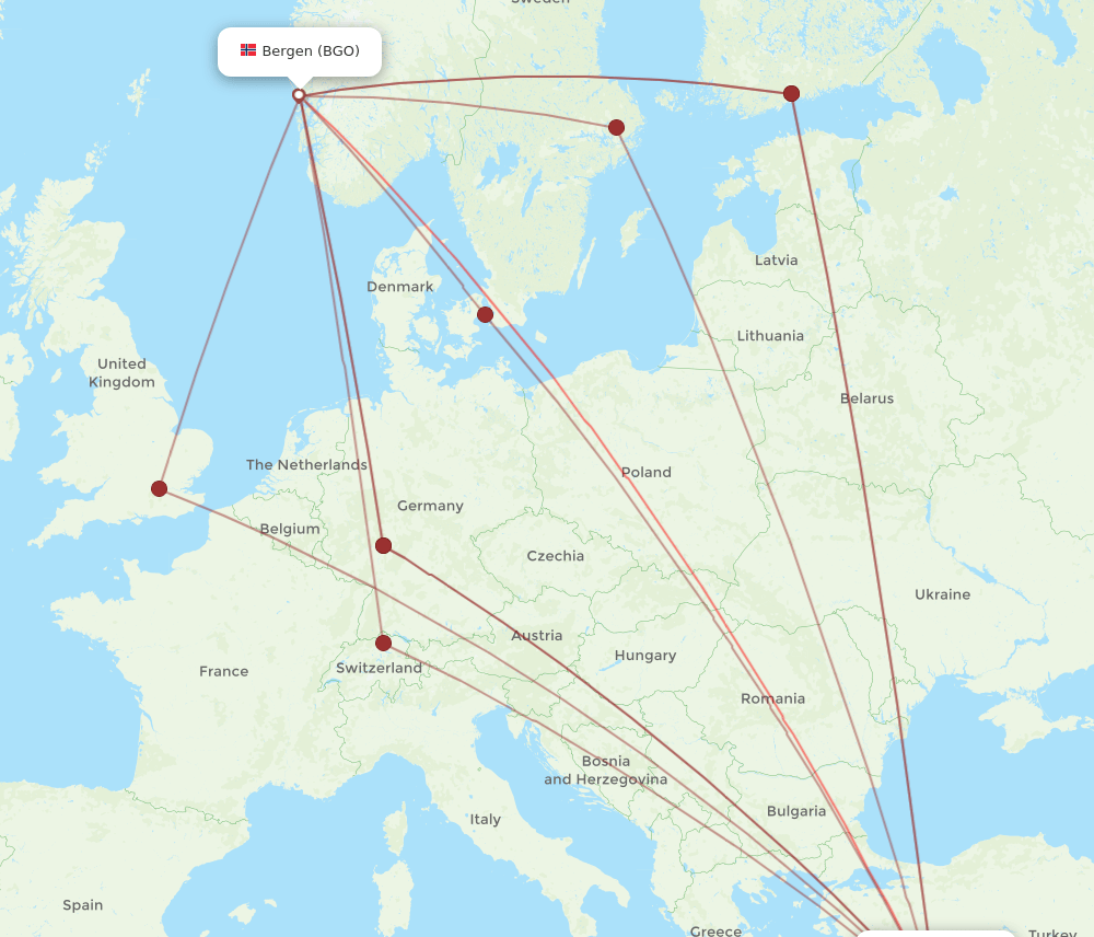 BGO to AYT flights and routes map