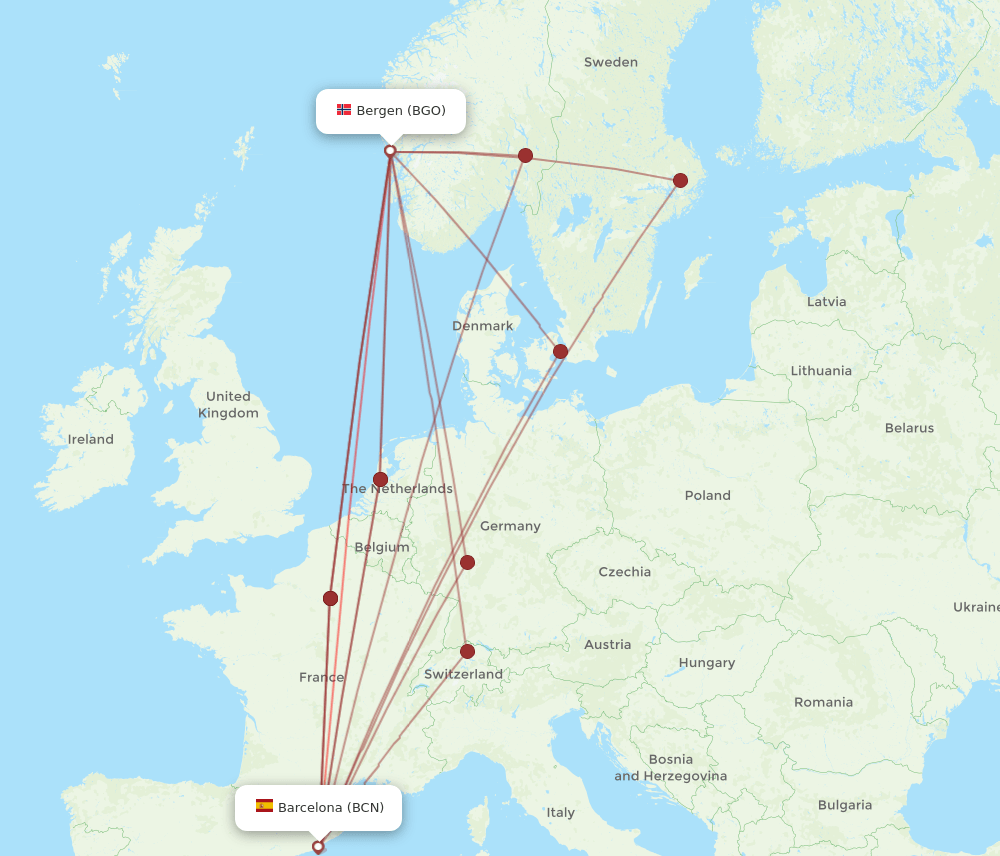 BGO-BCN flight routes