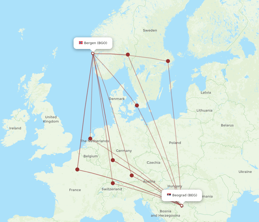 BGO-BEG flight routes